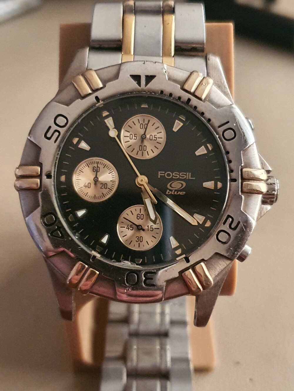 10/$20 Fossil Blue Chronograph Two-Tone/Black Men's Watch For Parts Or Repair